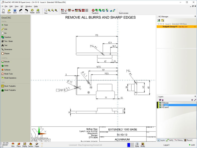 Screenshot of OneCNC CAD software.